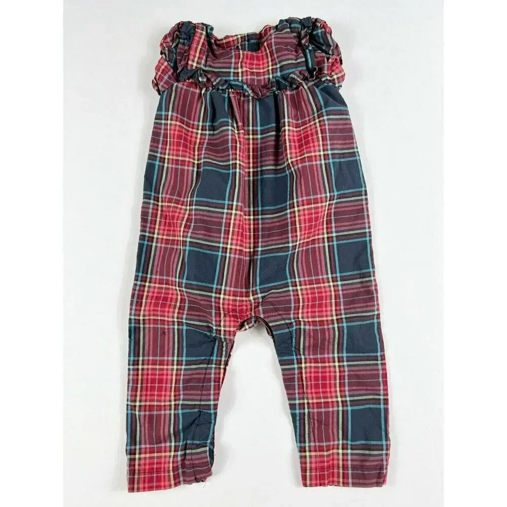 Tea Collection Matsuri Plaid Woven Romper Navy Red 12-18 Months